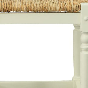24" Natural And Antiqued White Rush And Solid Wood Backless Counter Height Bar Chair