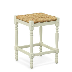24" Natural And Antiqued White Rush And Solid Wood Backless Counter Height Bar Chair