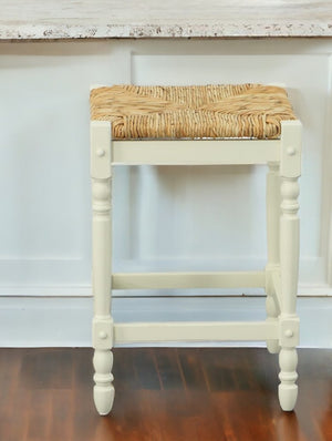 24" Natural And Antiqued White Solid Wood Backless Counter Height Bar Chair