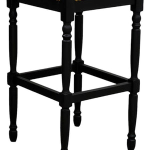 29" Natural And Black Rush And Solid Wood Backless Bar Height Bar Chair