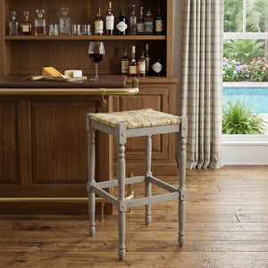 29" Natural And Gray Solid Wood Backless Bar Height Bar Chair