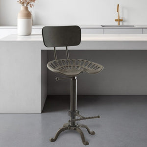 Gray Iron Low Back Adjustable Height Bar Chair