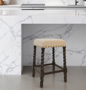 24" Cream And Espresso Solid Wood Backless Counter Height Bar Chair