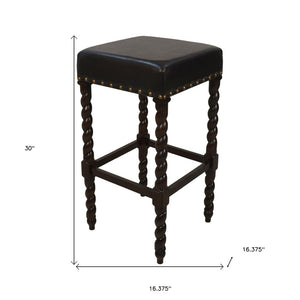 30" Black And Espresso Faux Leather And Fabric And Solid Wood Backless Bar Height Bar Chair