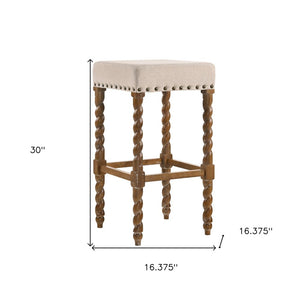 30" Cream And Natural Fabric And Solid Wood Backless Bar Height Bar Chair