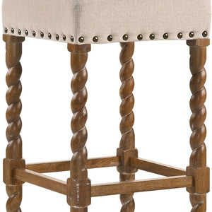30" Cream And Natural Fabric And Solid Wood Backless Bar Height Bar Chair