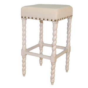 30" Cream And Vanilla Fabric And Solid Wood Backless Bar Height Bar Chair