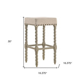 30" Cream And Gray Solid Wood Backless Bar Height Bar Chair