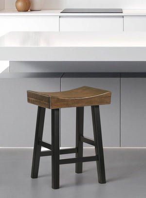 25" Brown And Black Solid Wood Backless Counter Height Bar Chair