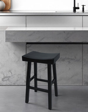 30" Black Solid Wood Backless Bar Height Bar Chair