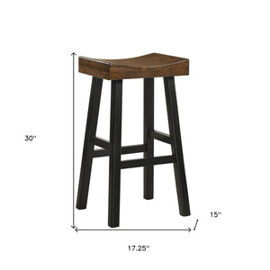30" Brown and Black Solid Wood Backless Bar Height Bar Chair