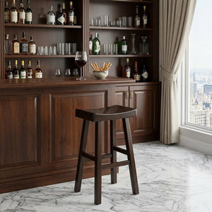 30" Espresso Solid Wood Backless Bar Height Bar Chair