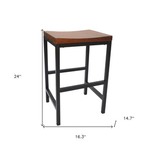 24" Chestnut And Black Solid Wood And Steel Backless Counter Height Bar Chair