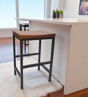 24" Chestnut And Black Steel Backless Counter Height Bar Chair