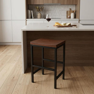 24" Chestnut And Black Steel Backless Counter Height Bar Chair