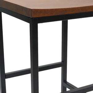 30" Chestnut And Black Solid Wood And Steel Backless Bar Height Swivel Bar Chair