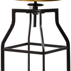 Chestnut And Black Solid Wood And Steel Backless Adjustable Height Swivel Bar Chair