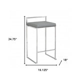 35" Gray And Silver Faux Leather And Steel Low Back Bar Height Bar Chair