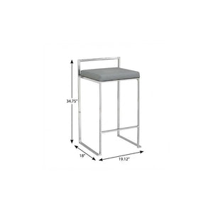 35" Gray And Silver Faux Leather And Steel Low Back Bar Height Bar Chair