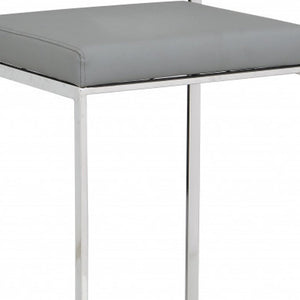 35" Gray And Silver Faux Leather And Faux Leather And Steel Low Back Bar Height Bar Chair