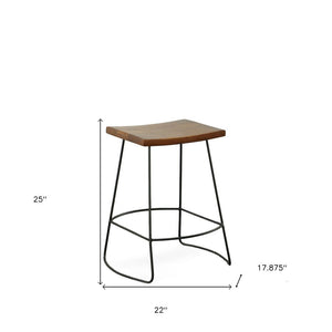 Set of Two 25" Chestnut And Black Solid Wood And Steel Backless Counter Height Bar Chairs