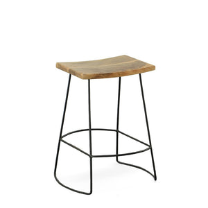 Set of Two 25" Natural And Black Solid Wood And Steel Backless Counter Height Bar Chairs