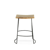 Set of Two 25" Natural and Black Solid Wood and Steel Backless Counter Height Bar Chairs