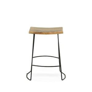 Set of Two 25" Natural And Black Solid Wood And Steel Backless Counter Height Bar Chairs