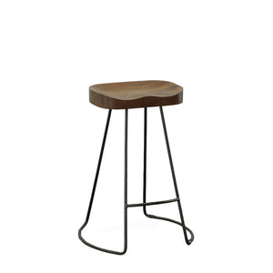 Set of Two 25" Chestnut And Black Solid Wood And Steel Backless Counter Height Bar Chairs