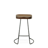 Set of Two 25" Chestnut and Black Solid Wood and Steel Backless Counter Height Bar Chairs