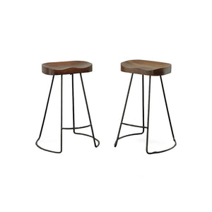 Set of Two 25" Chestnut and Black Solid Wood and Steel Backless Counter Height Bar Chairs