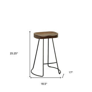 Set of Two 25" Chestnut and Black Solid Wood and Steel Backless Counter Height Bar Chairs