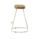 Set of Two 25" Natural and White Solid Wood and Steel Backless Counter Height Bar Chairs