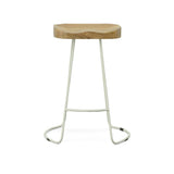 Set of Two 25" Natural and White Solid Wood and Steel Backless Counter Height Bar Chairs