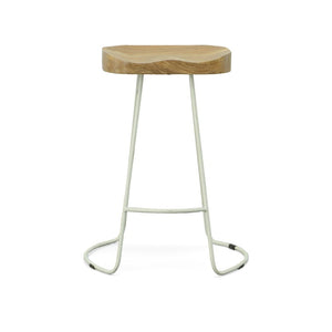 Set of Two 25" Natural and White Solid Wood and Steel Backless Counter Height Bar Chairs