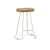 Set of Two 25" Natural and White Solid Wood and Steel Backless Counter Height Bar Chairs