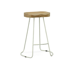 Set of Two 25" Natural And White Solid Wood And Steel Backless Counter Height Bar Chairs
