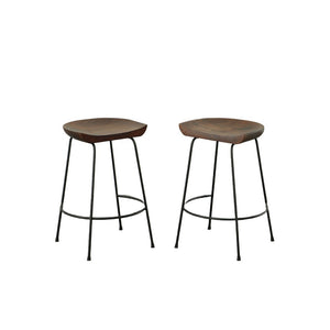 Set of Two 25" Chestnut and Black Solid Wood and Steel Backless Counter Height Bar Chairs