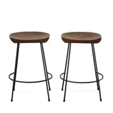 Set of Two 25" Chestnut and Black Solid Wood and Steel Backless Counter Height Bar Chairs