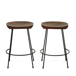 Set of Two 25" Chestnut and Black Solid Wood and Steel Backless Counter Height Bar Chairs