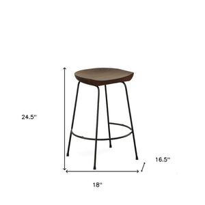 Set of Two 25" Chestnut And Black Solid Wood And Steel Backless Counter Height Bar Chairs