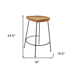 Set of Two 25" Natural And Black Solid Wood And Steel Backless Counter Height Bar Chairs