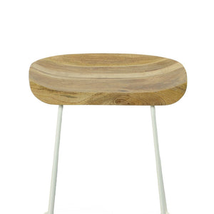 Set of Two 25" Natural And White Solid Wood And Steel Backless Counter Height Bar Chairs