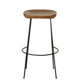 Set of Two 31" Chestnut and Black Solid Wood and Steel Backless Bar Height Bar Chairs