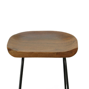 Set of Two 31" Chestnut And Black Solid Wood And Steel Backless Bar Height Bar Chairs