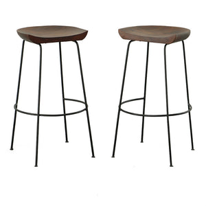 Set of Two 31" Chestnut and Black Solid Wood and Steel Backless Bar Height Bar Chairs