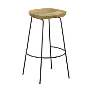 Set of Two 31" Natural and Black Solid Wood and Steel Backless Bar Height Bar Chairs