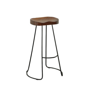 Set of Two 31" Chestnut And Black Solid Wood And Steel Backless Bar Height Bar Chairs