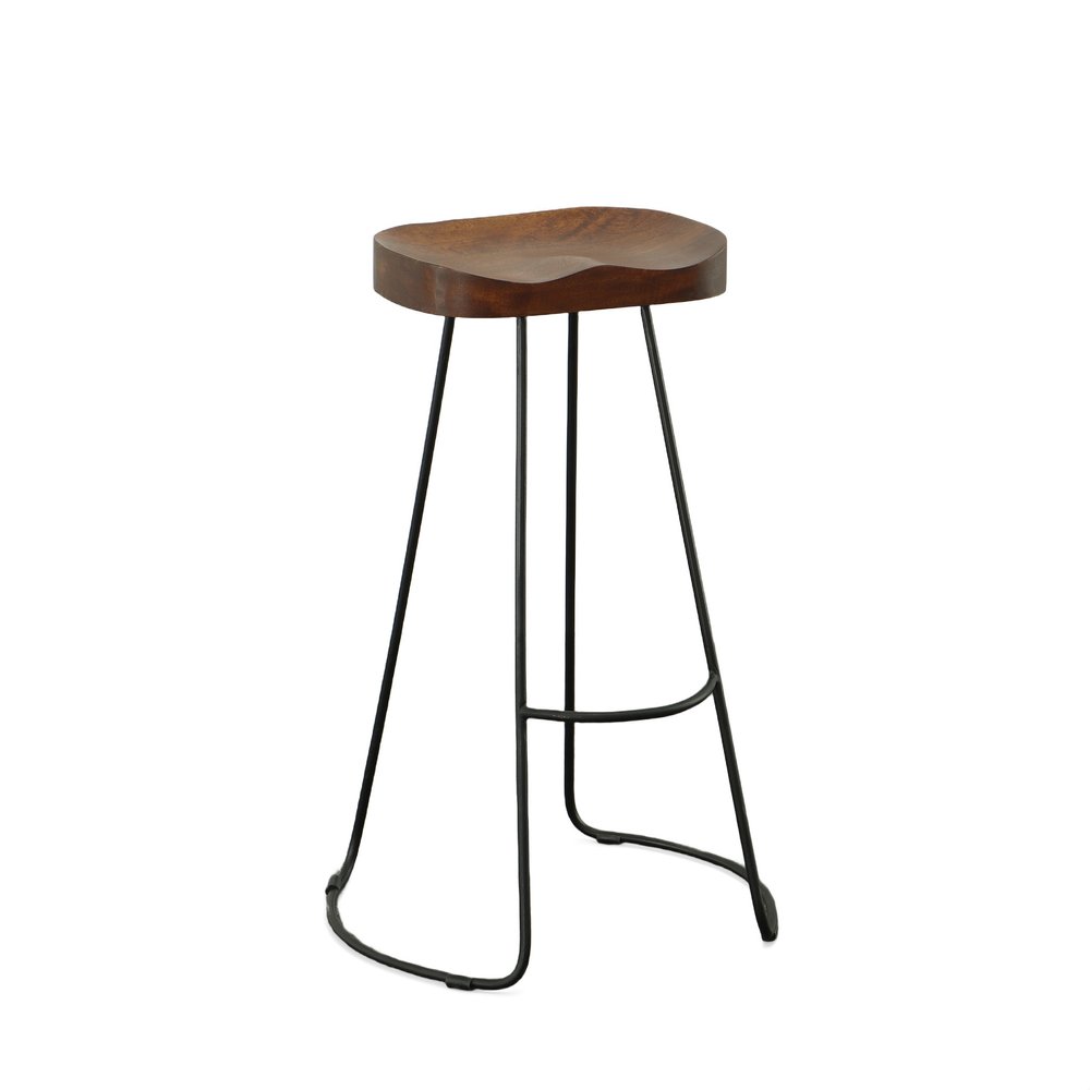 Set of Two 31" Chestnut and Black Solid Wood and Steel Backless Bar Height Bar Chairs