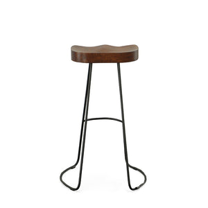 Set of Two 31" Chestnut and Black Solid Wood and Steel Backless Bar Height Bar Chairs